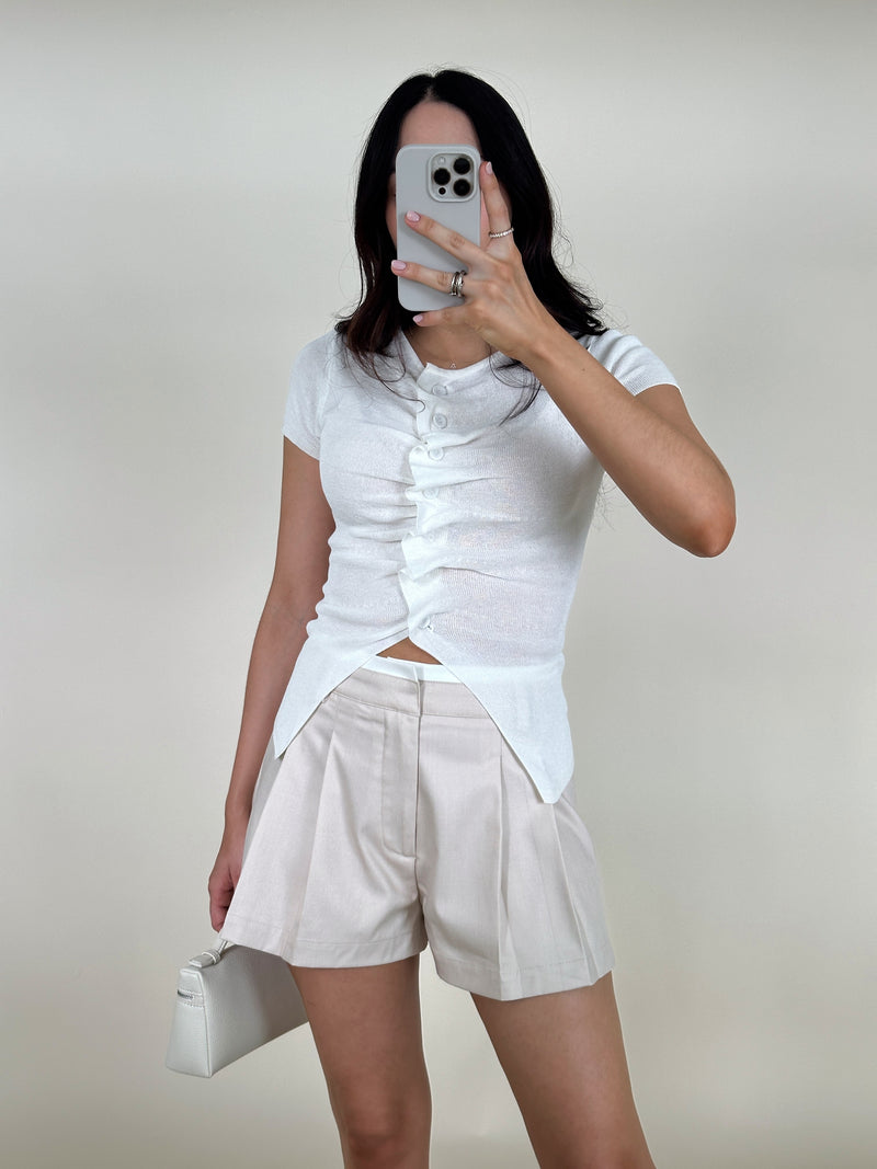 Contrast Waistband Pleated Shorts