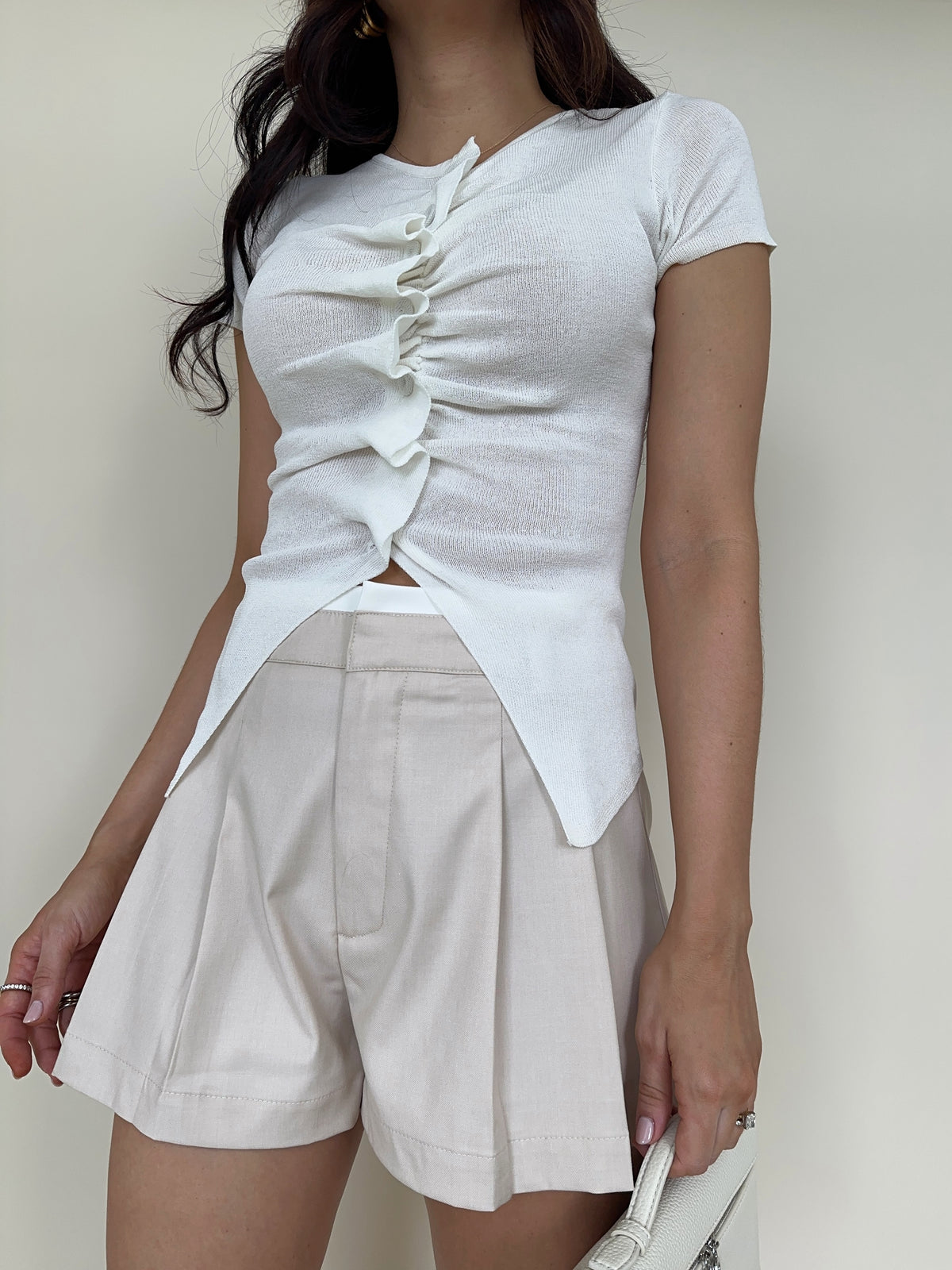 Contrast Waistband Pleated Shorts