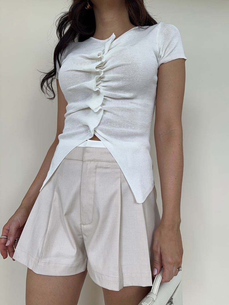 Contrast Waistband Pleated Shorts