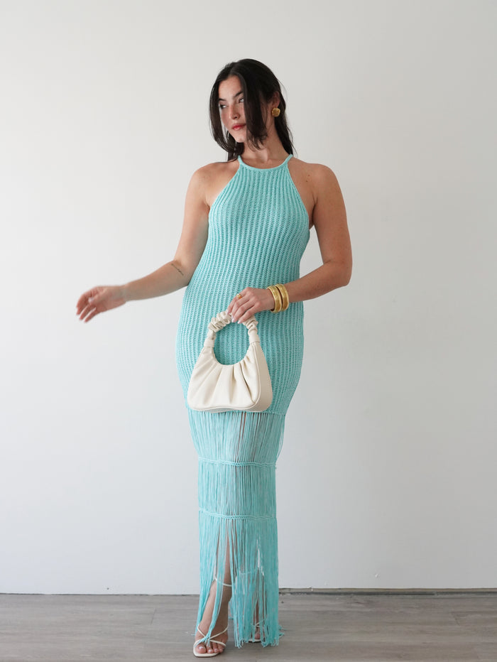 Aquamarine Crochet Fringe Dress