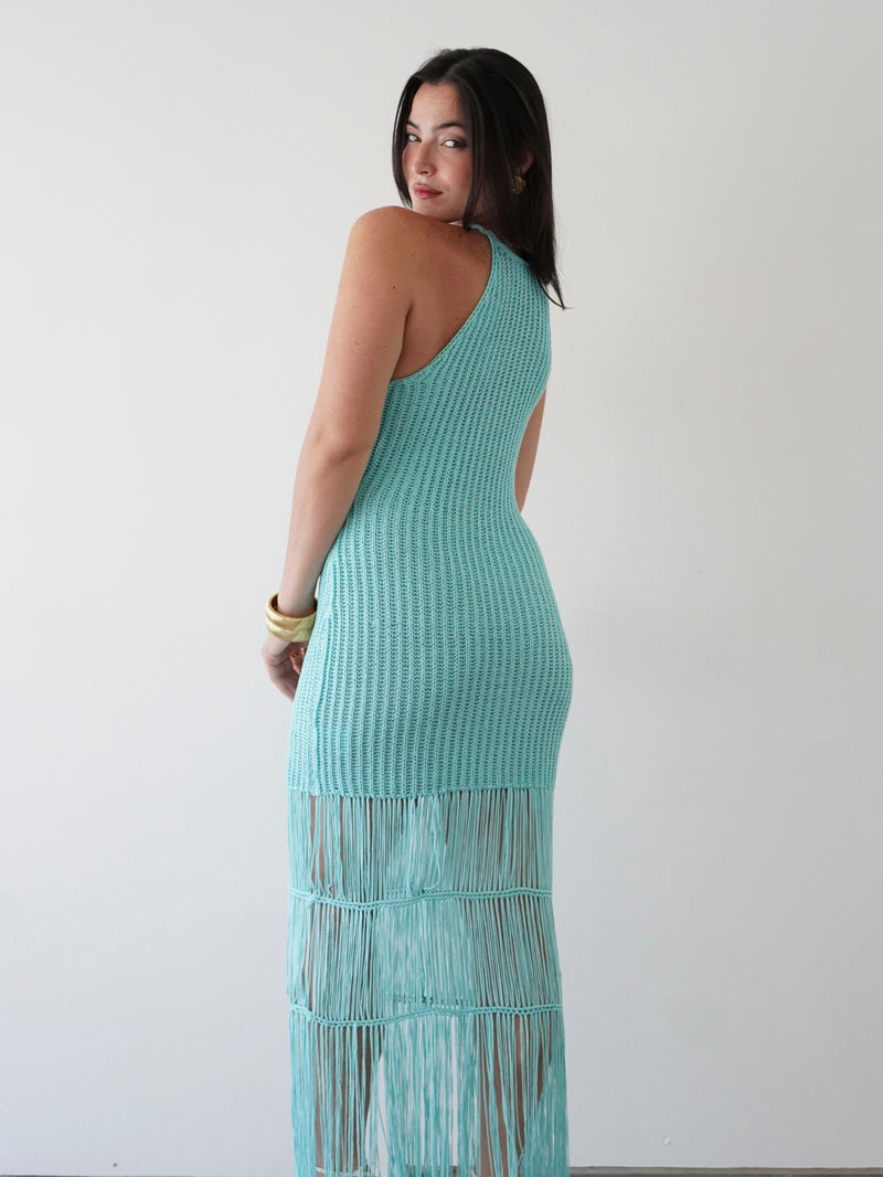 Aquamarine Crochet Fringe Dress